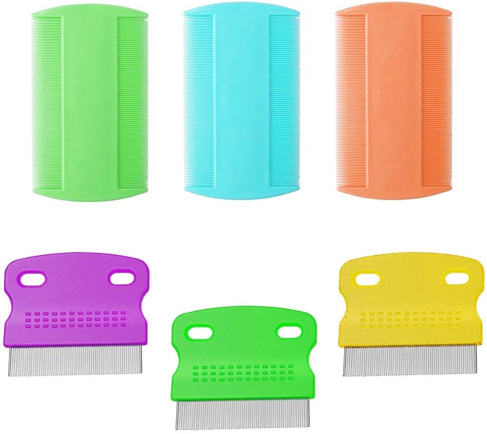 6Pcs Double Sided Nit Comb Metal Head Lice Comb Lice Treatment Plastic