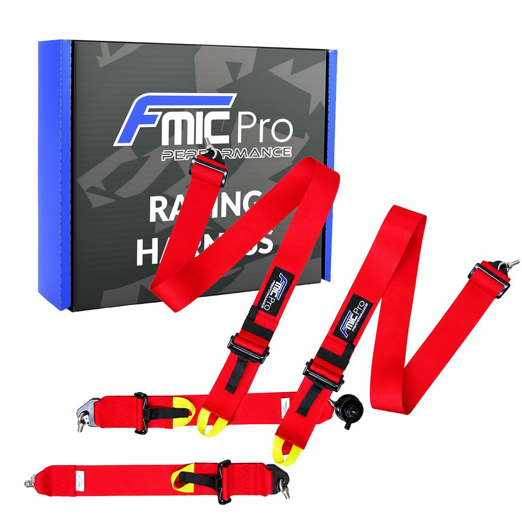 FMIC.EU Performance FMIC.Pro FIA 8854/98 - Cintura da corsa a 4 punti per sport motoristici e Trackday, con cinghie per spalle e bacini da 7,6 cm, colore rosso, chiusura rapida e omologazione 2031