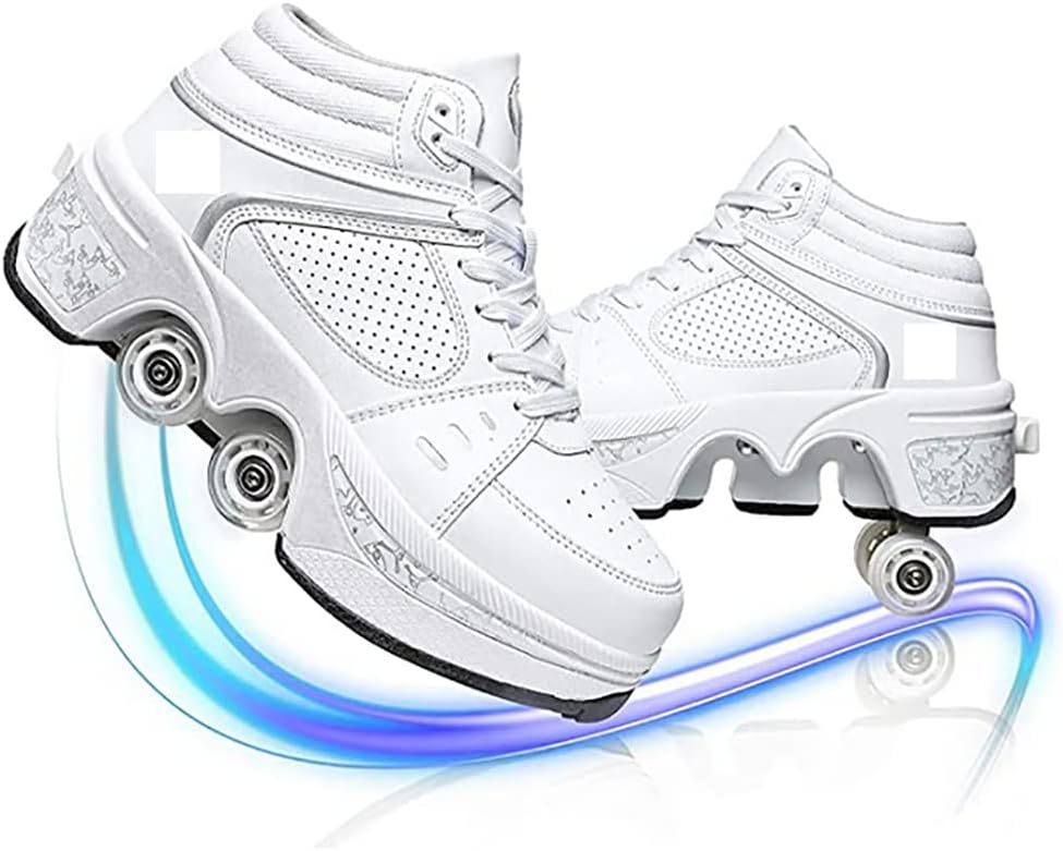 Deformation Roller Shoes Male and Female Skating Shoes Quad Roller Skates Kick Rollers Shoes Retractable Adults/Kids,Invisible Pulley Shoes Skates with Double-Row Outdoor Sneakers