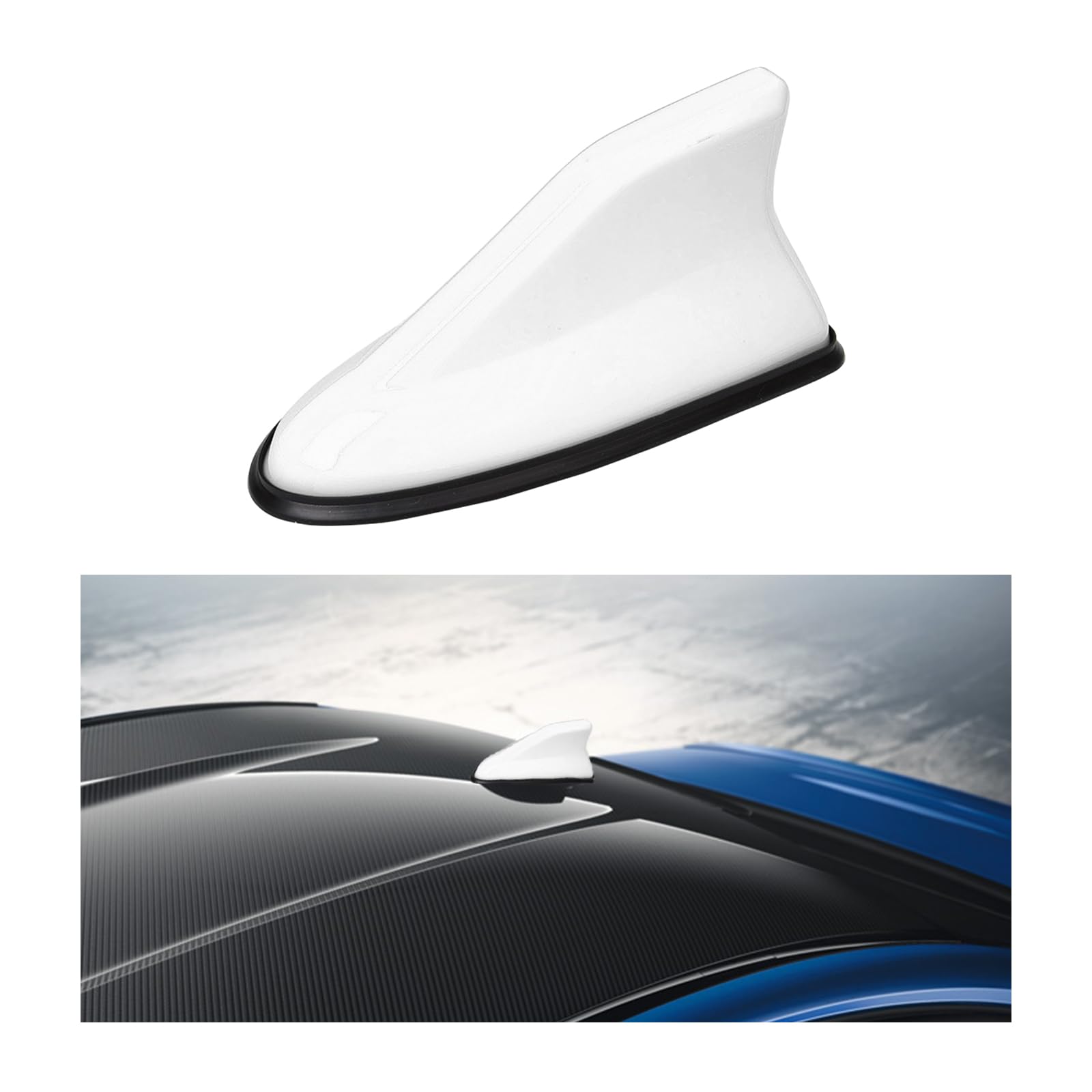 Augeny Car Shark Fin Antenna Cover, Super Functional Car AM/FM Radio Signal Roof Aerial Cover with Adhesive Tape Base, Vehicle Accessories Antenna Replacement for Car SUV Truck Van (White)