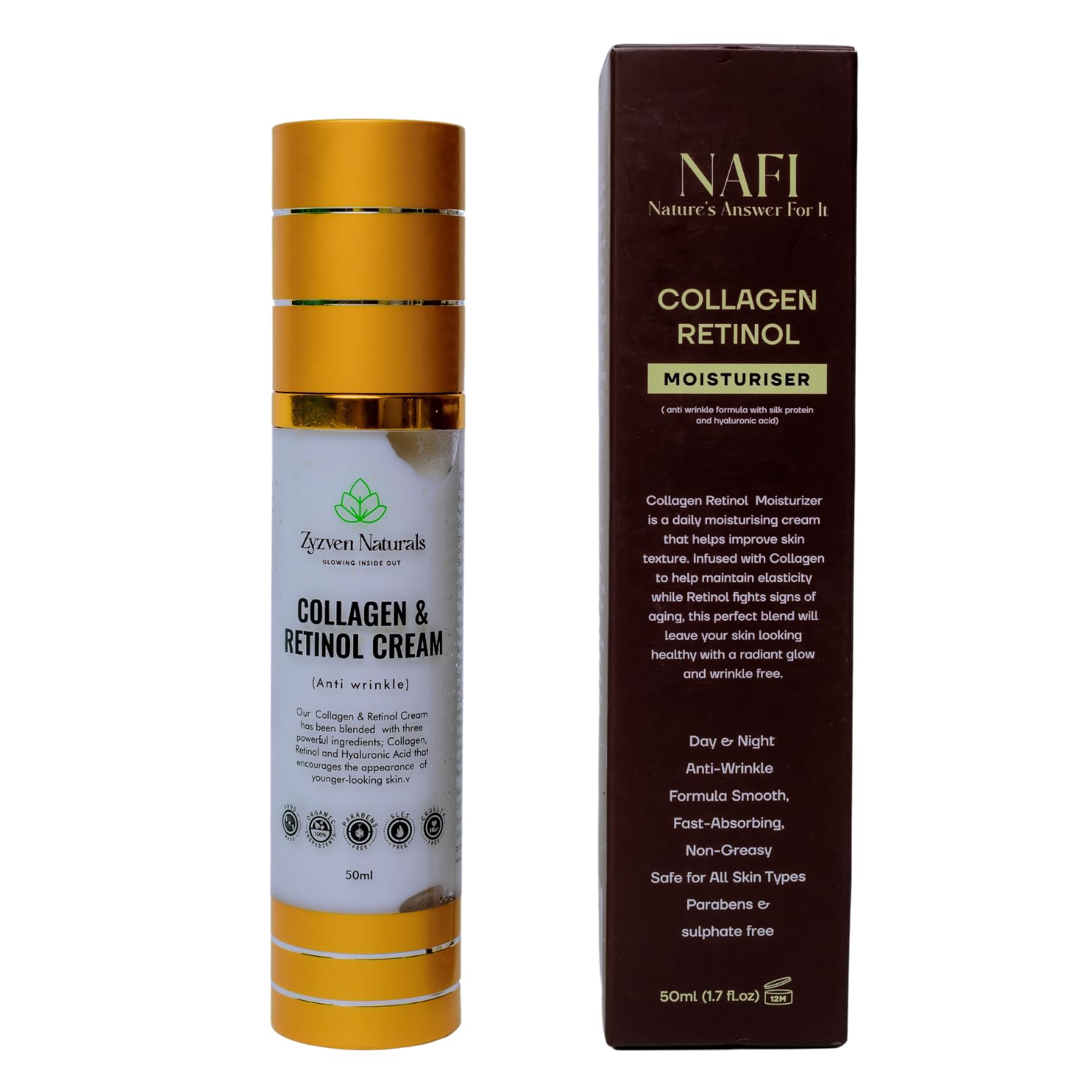 NAFI Collagen Retinol Moisturiser 50ml, Formerly Zyzven Naturals