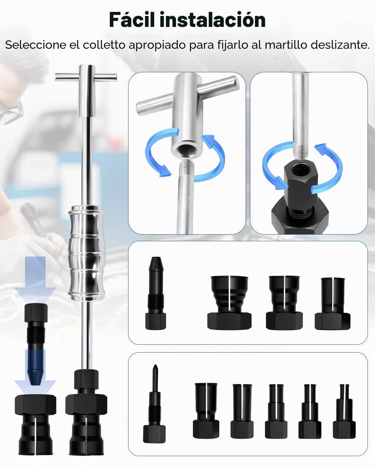 Juego de extractor de rodamientos internos con martillo deslizante y pinzas ajustables (8-32 mm), para coches, motocicletas y bicicletas