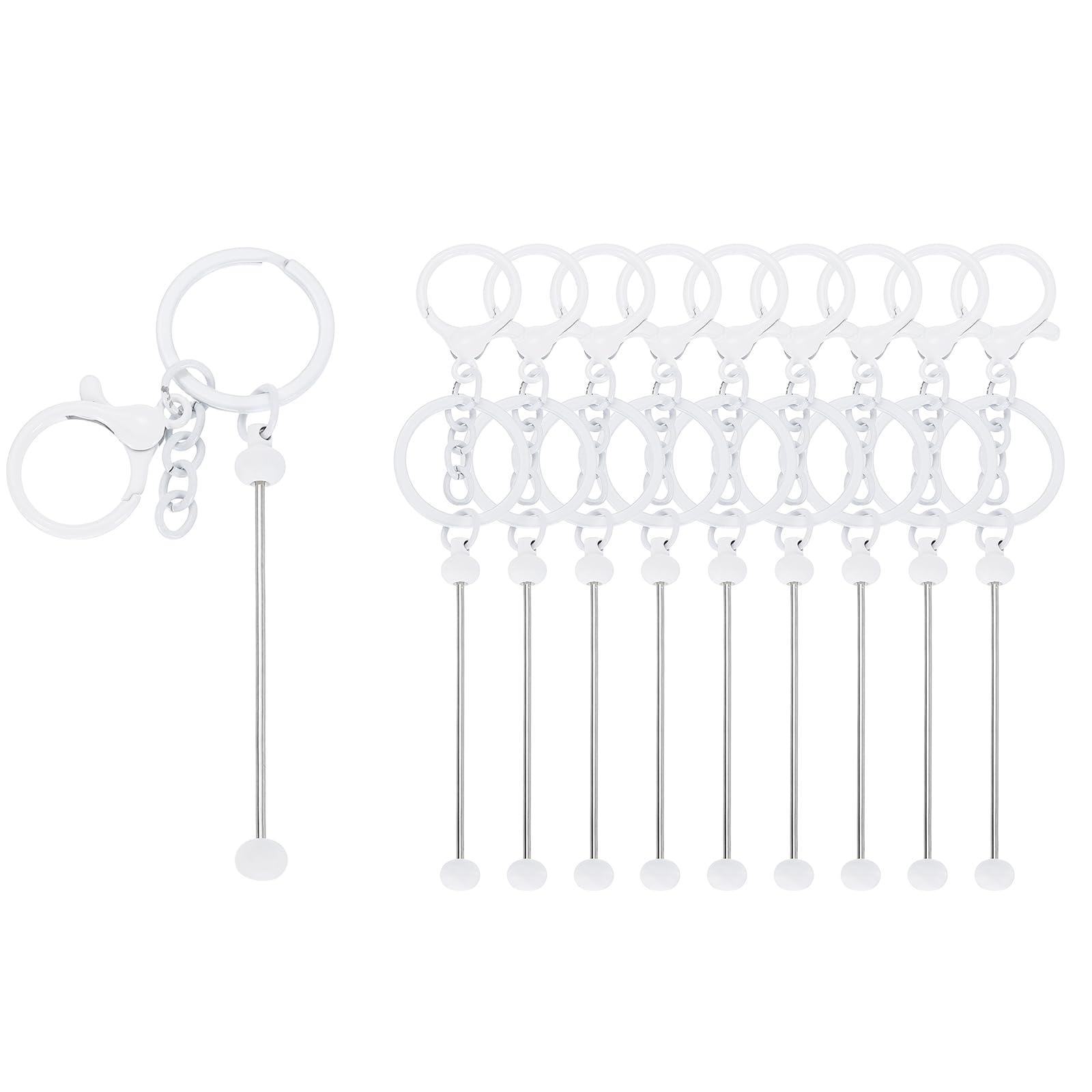sourcing map 10Pcs Beadable Keychain Bars, Metal Beaded Keychain Bars Bulk Blank Creative Cute Key Chain for DIY Craft Jewelry Making Supplies, White