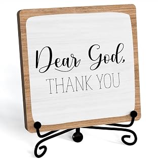 JUSITAKEET Farmhouse Christian Wood Sign Plaque 5x5 with Retro Stand - Home Office Shelf Decor for Mantle, Kitchen, Bookshelf (B20)