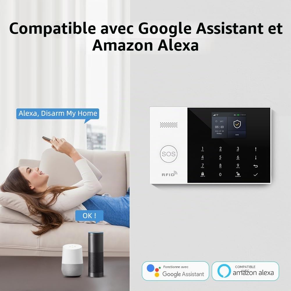 XNY Système d'alarme Maison sans Fil 4G, Système de Sécurité Maison Wi-FI avec 120DB Sirène, Contrôle APP, 8 Pièces: Détecteur de Mouvement, Télécommandes, Capteurs de Fenêtre et de Porte, Carte RFID
