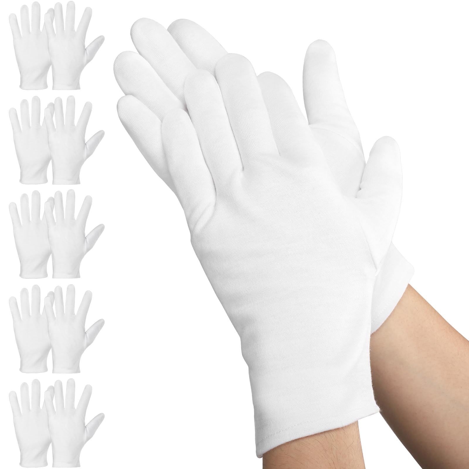 Einfa Cotton Gloves White XL 25 cm Cotton Gloves 5 Pairs (10 Pieces) Extra Large Cotton Gloves White Work Gloves Women Men Hand Cream Care Gloves