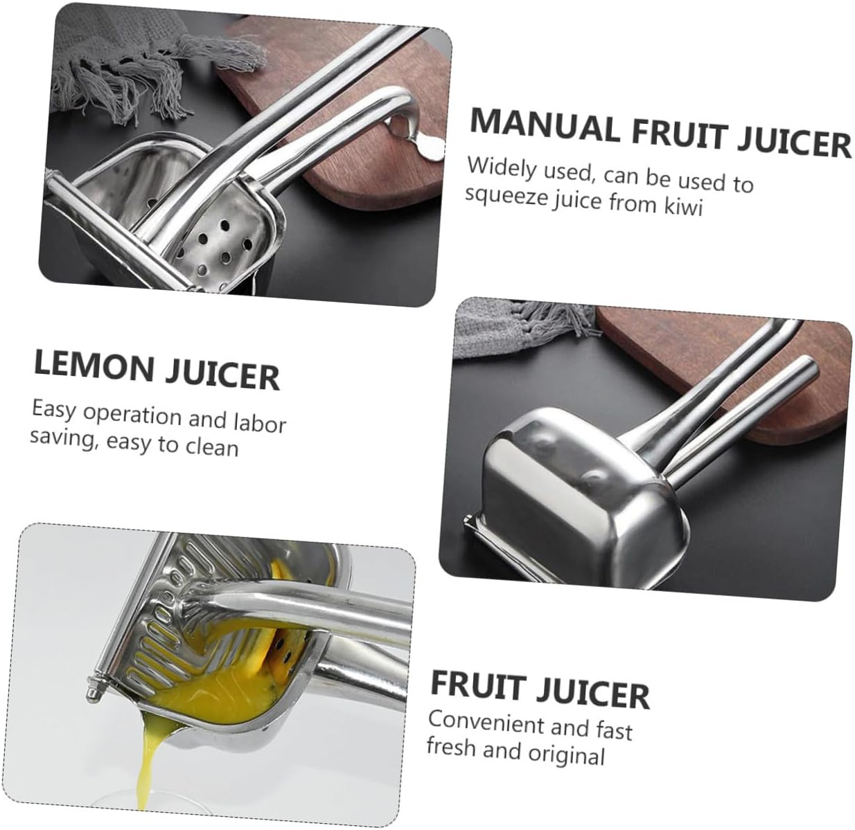 Stainless Steel Manual Fruit Juicer Handheld Lemon Orange Squeezer Ergonomic Thick Handle Portable Citrus Press for Kiwi Mango Watermelon Juice Extraction