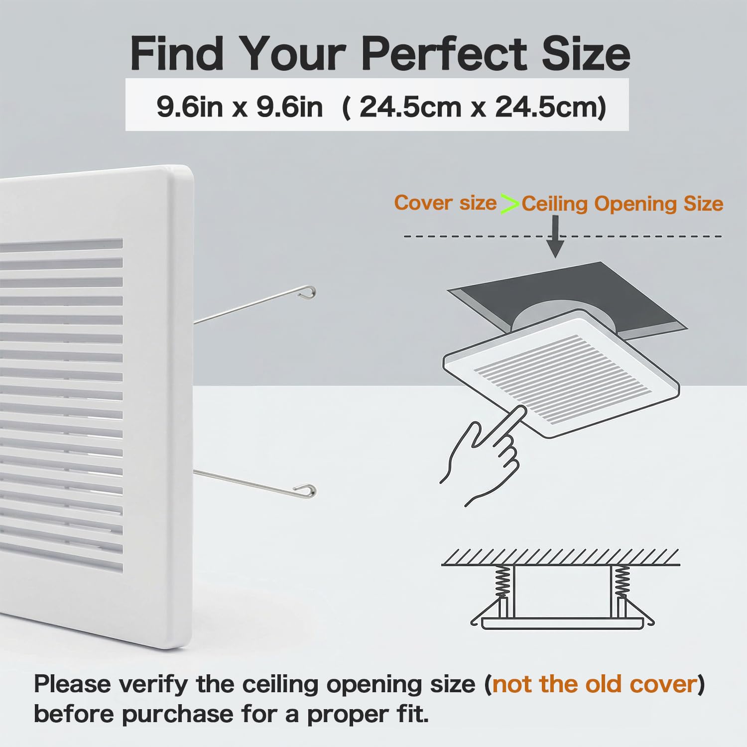 Bathroom Vent Fan Cover, Ceiling Fan Cover, Bathroom Exhaust Cover, Exhaust Fan Cover, Bath Fan Grill Replacement (9.6 x 9.6 Inches) - 3