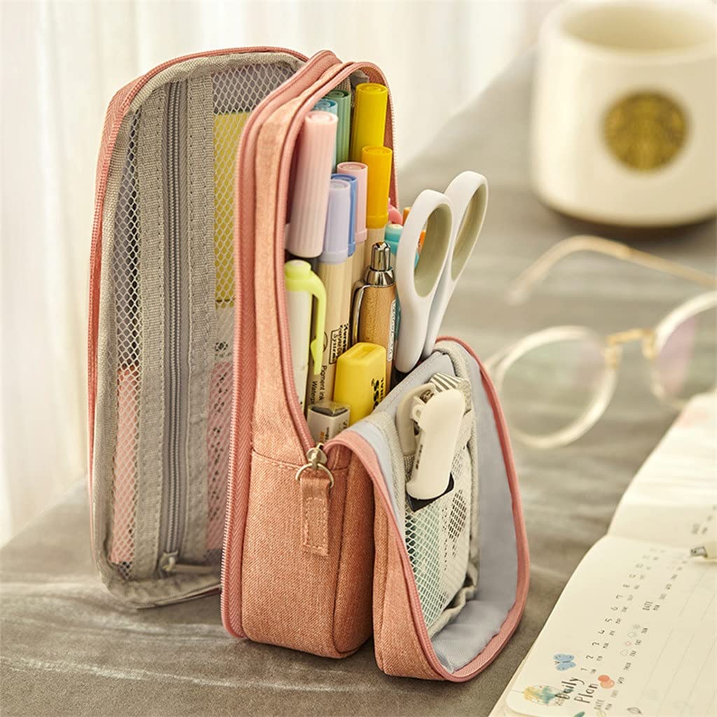 Útiles Escolares: Estuche para lápices de Gran Capacidad y Soporte de Tela Plegable de Dos Capas Almacenamiento Duradero de papelería - Estuche para lápices como Muestra la Imagen
