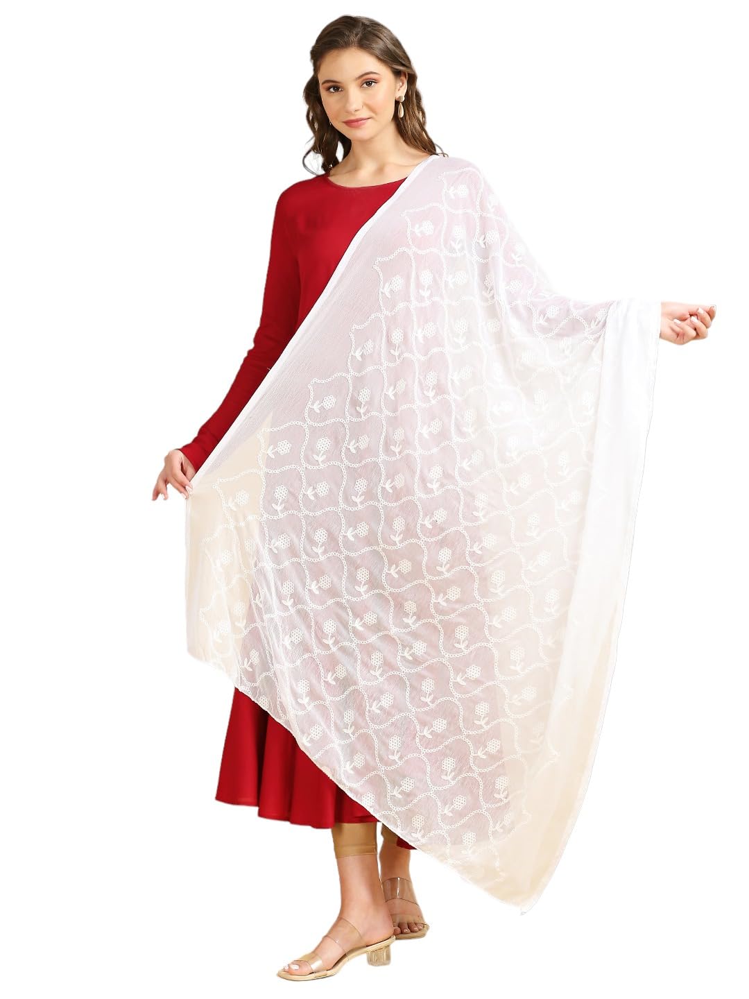 dupatta bazaar Women's Floral Embroidered Chiffon Dupatta-picture-32
