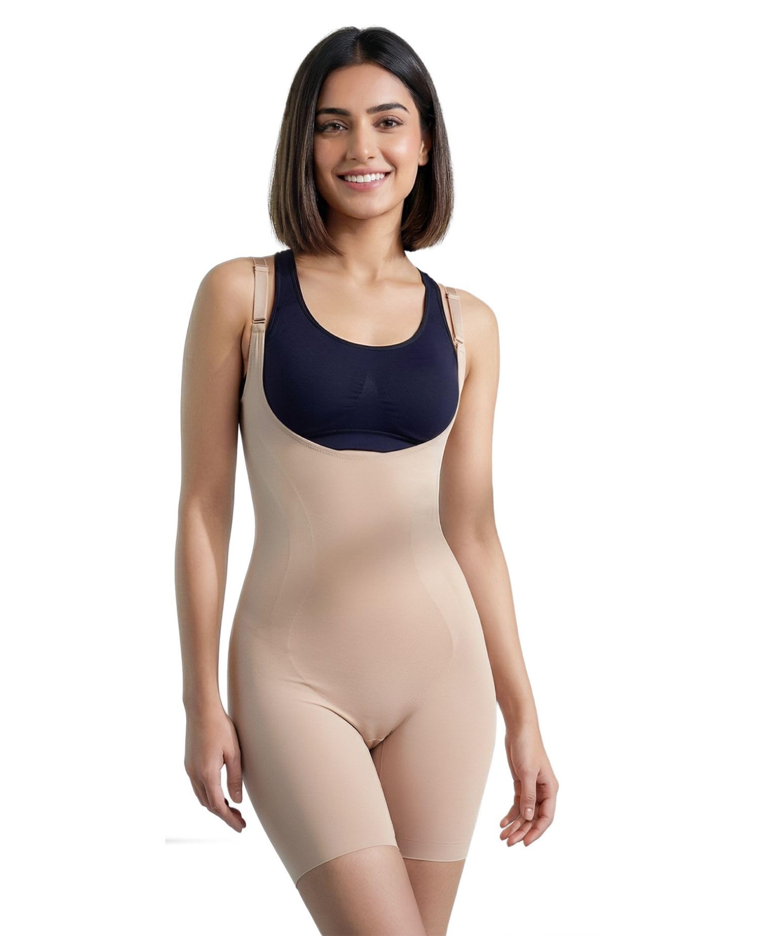 pinq polka Shapewear ShapeSYNC™ Open Bust Bodysuit Tummy Tucker |Open Slit Back for Easy-Pee Access| Metal Strand-No Rolling Stretchable |Anti-Bacterial Mulberry Silk Crotch High Compression-picture-17