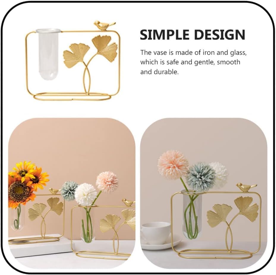 Image of CraftVatika Flower Vase Decorative Items for Home, Gift Items for Home Decor,Propagation Station Test Tube Flower Vase with Metal Frame Test Tube Glass Item Bedroom Office Living Room Decoration