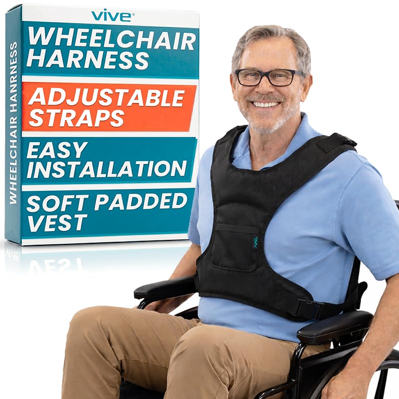 Vive Wheelchair Harness for Adults - Wheelchair Seat Belt - Safety Belt for Elderly - Torso Support Vest Restraint - Wheelchair Seatbelt Body Harness for Disabled - Adjustable Straps Prevent Sliding
