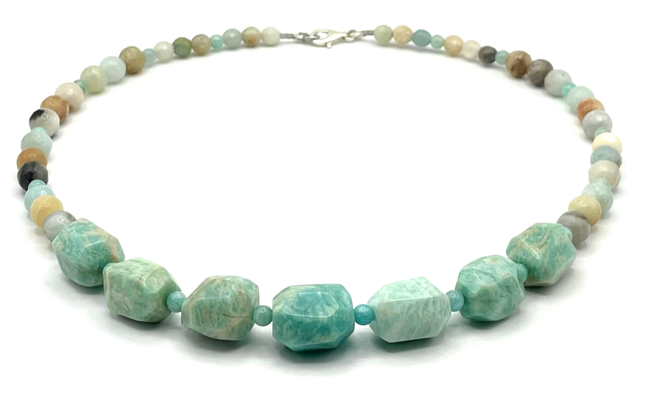 Collana con Grandi Pietre di Amazzonite Turchese, Gioielli in Argento 925, Gioielli Verde Acqua, Bijoux Italiani, Pietra di Aprile Marzo