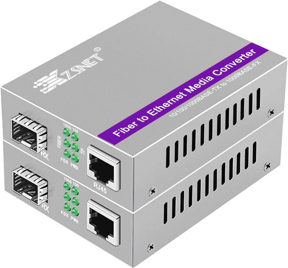 A Pair of Gigabit SFP to RJ45 Converter, Fiber to Ethernet Media Converter with SFP Slot (Without Module), Plug & Play, 10/100/1000 Base-T Compatible, Auto-Negotiation & Jumbo Frame Support