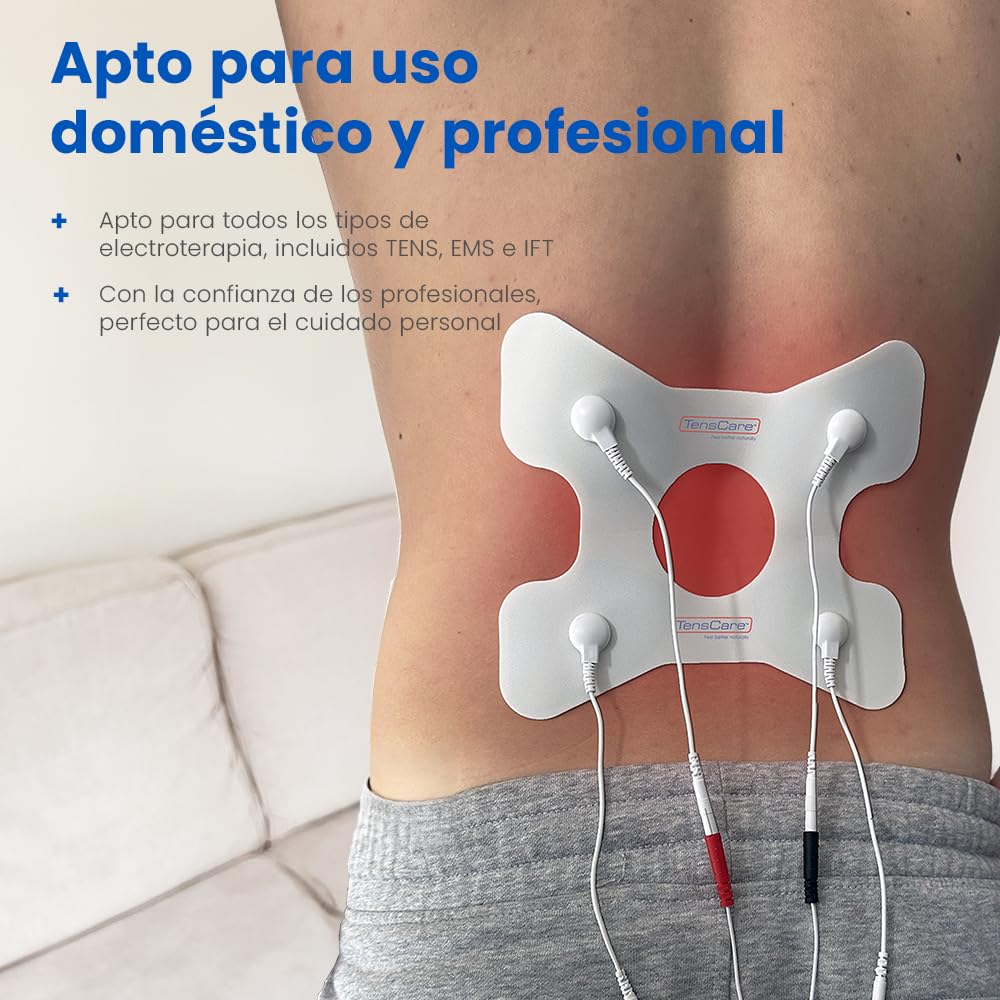 TensCare Perfect TENS + Parches para el Dolor de Espalda – Kit Completo de Terapia del Dolor con Dispositivo TENS de 2 Canales y Electrodos Específicos de Alta Adhesión