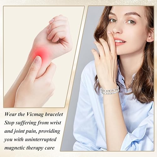 Miniatura 5 de Vicmag Pulseras magnéticas para mujer, pulsera de acero de titanio, imanes fuertes con herramienta de ajuste y caja de regalo