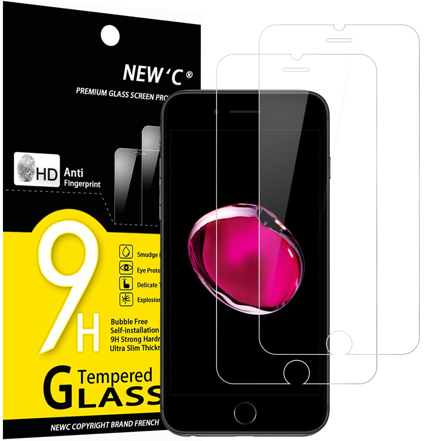 NEW'C Lot de 2, Verre Trempé pour iPhone 8, iPhone 7 (4,7 Pouces), Film Protection écran -sans Bulles d'air -Ultra Résistant (0,33mm HD Ultra Transparent) Dureté 9H Glass