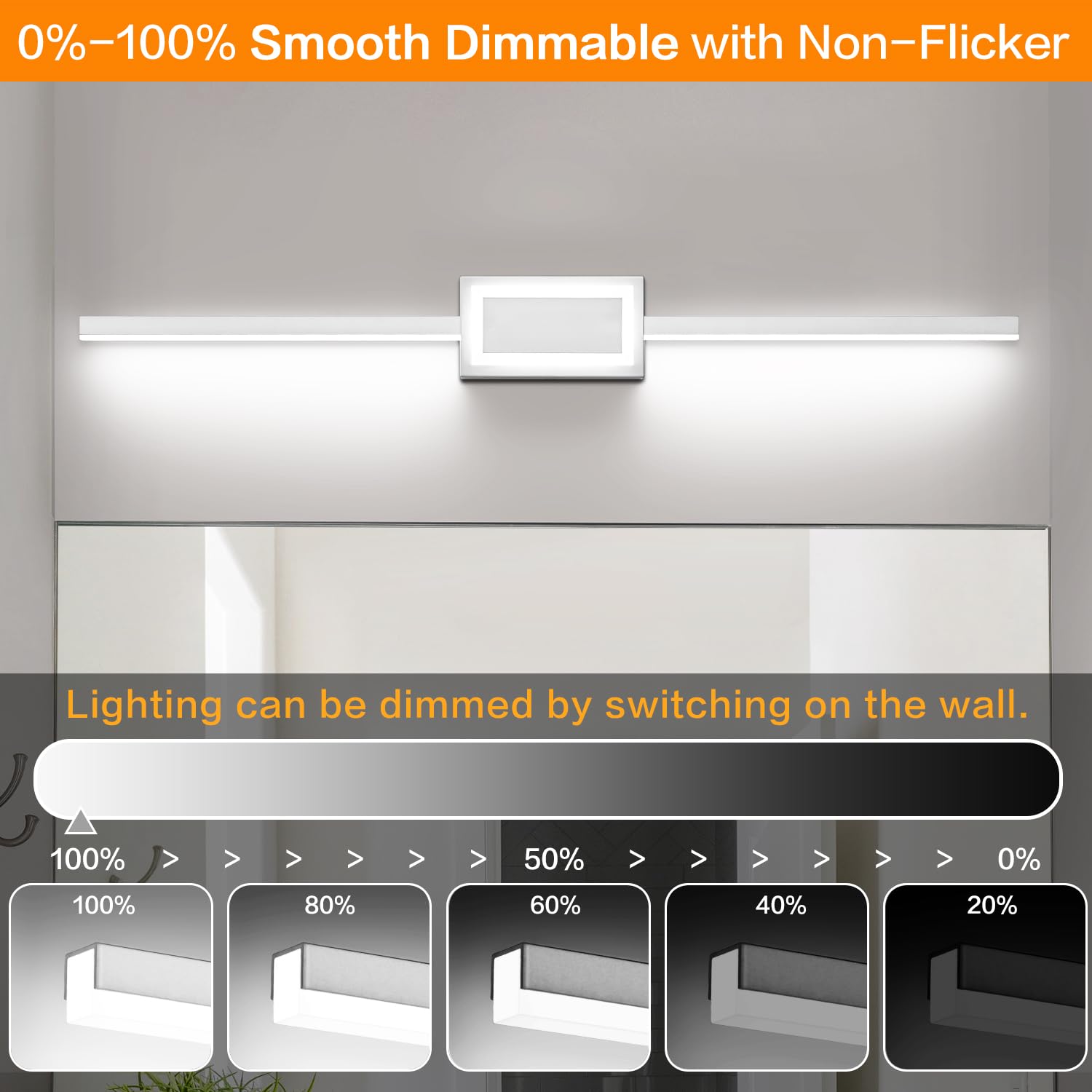 ZUZITO Bathroom Vanity Light Modern Silver 40in LED Lighting Fixtures