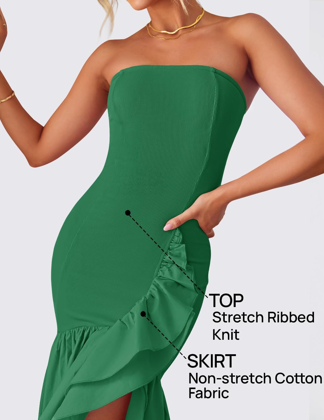 ZESICA Women's 2025 Summer Strapless Bodycon Maxi Dress Ribbed Sexy High Split Mermaid Prom Party Dresses - Image 5
