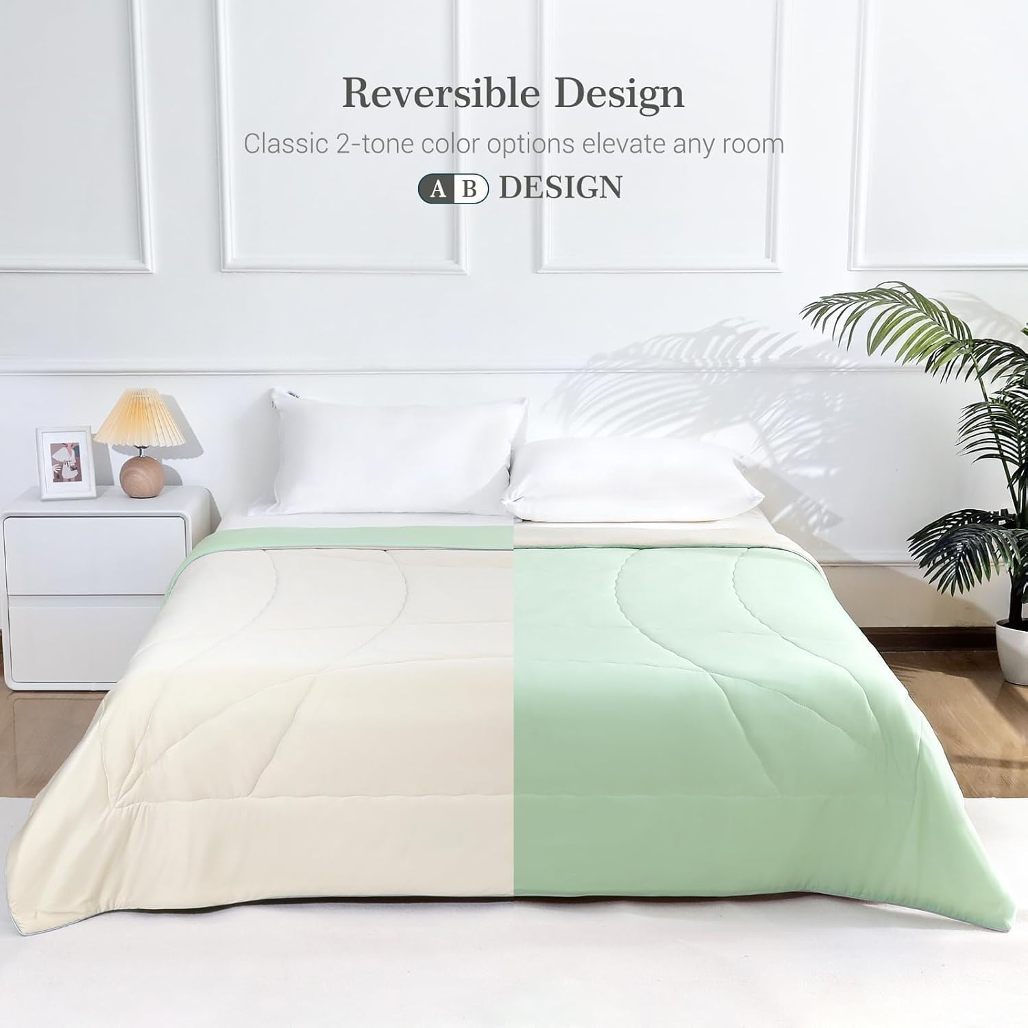 Elegear Cooling Comforter Queen Absorbs Body Heat to Keep Cool, Cooling Blanket for Hot Sleepers Japanese Arc-Chill 3.0 Cool Tech Fabric Summer Comforter Hypo-Allergenic Cooling Quilt - Green/Beige - Image 5