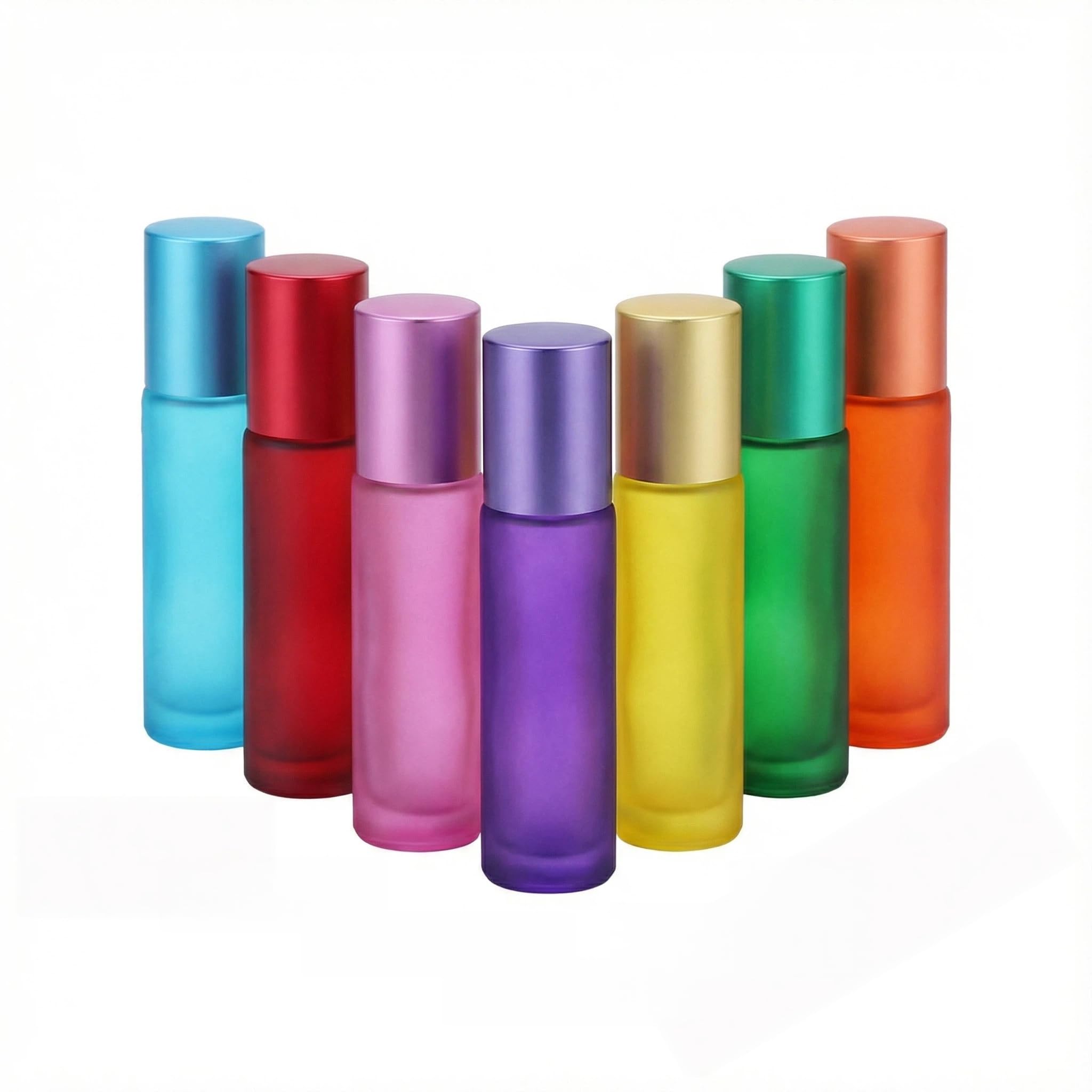 Rellenable Perfume Roll 10ml,Color Botellas de Aceite Esencial Frasco con roll-on vacío de 10 ml para aceites esenciales, perfumes, mezclas de aromaterapia, brillo de labios (7 colores)