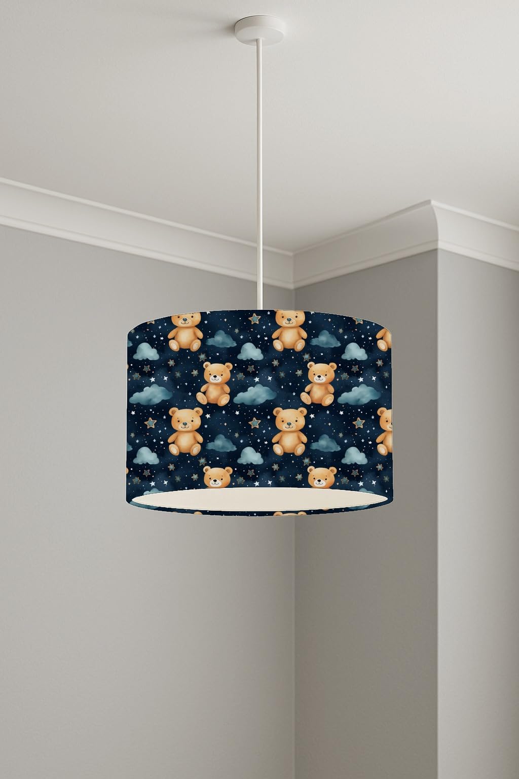 Teddy Bear Dreams Night lightshade – 30 x 21cm Ceiling Drum Shade | E33BB8