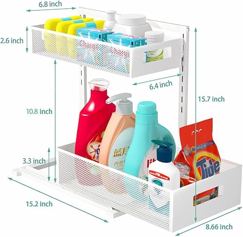 Miniatura 7 de Organizador para debajo del fregadero, organizador de baño de 2 niveles de altura ajustable, organizador de gabinete extraíble, organizadores de