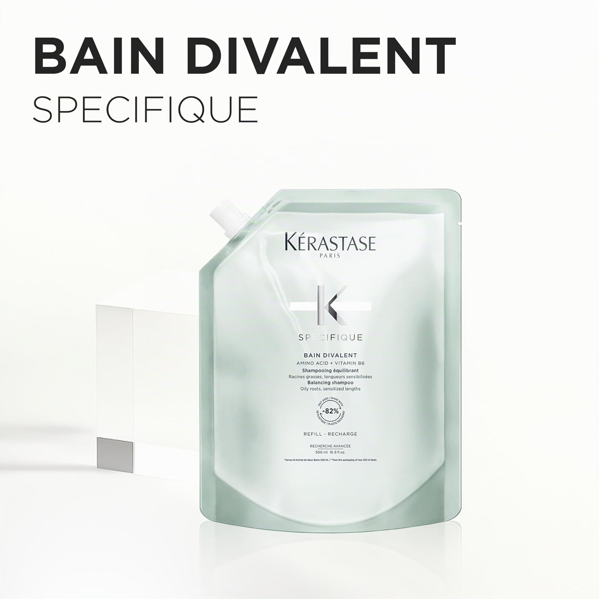 Champú Kérastase para cuero cabelludo graso y puntas maltratadas, baño capilar equilibrante y purificante, Bain Divalent, Spécifique, recarga, 500 ml