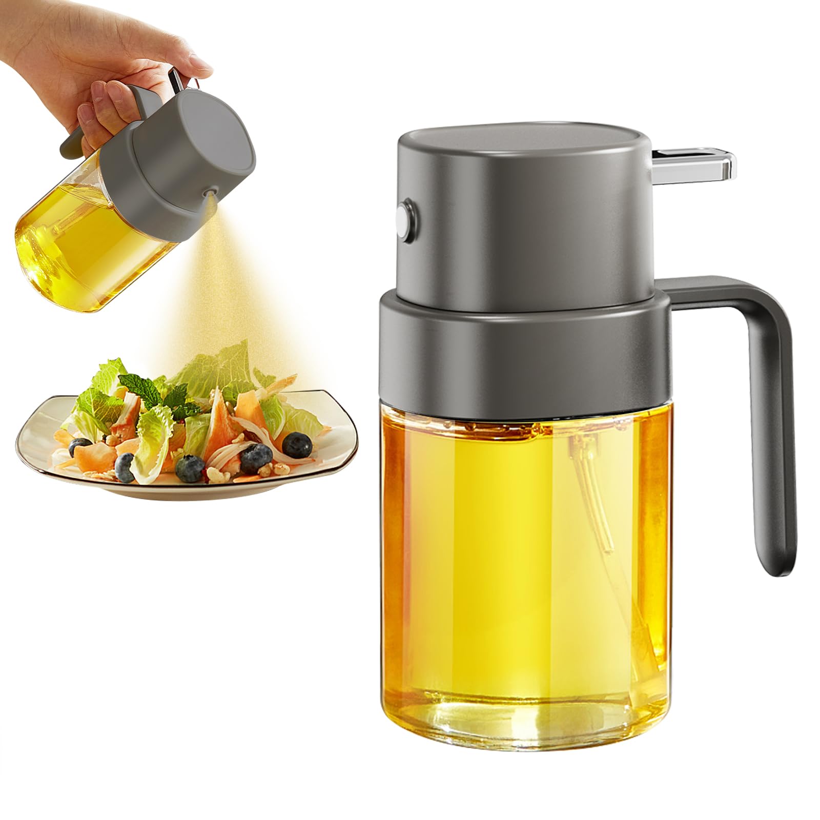 YARRAMATE Oil Sprayer for Cooking, 6.8oz/200ml Premium Bottle, Food-Grade Olive Mister, Portable Dispenser for Air Fryer, BBQ, Kitchen, Outdoor Use (Grey)