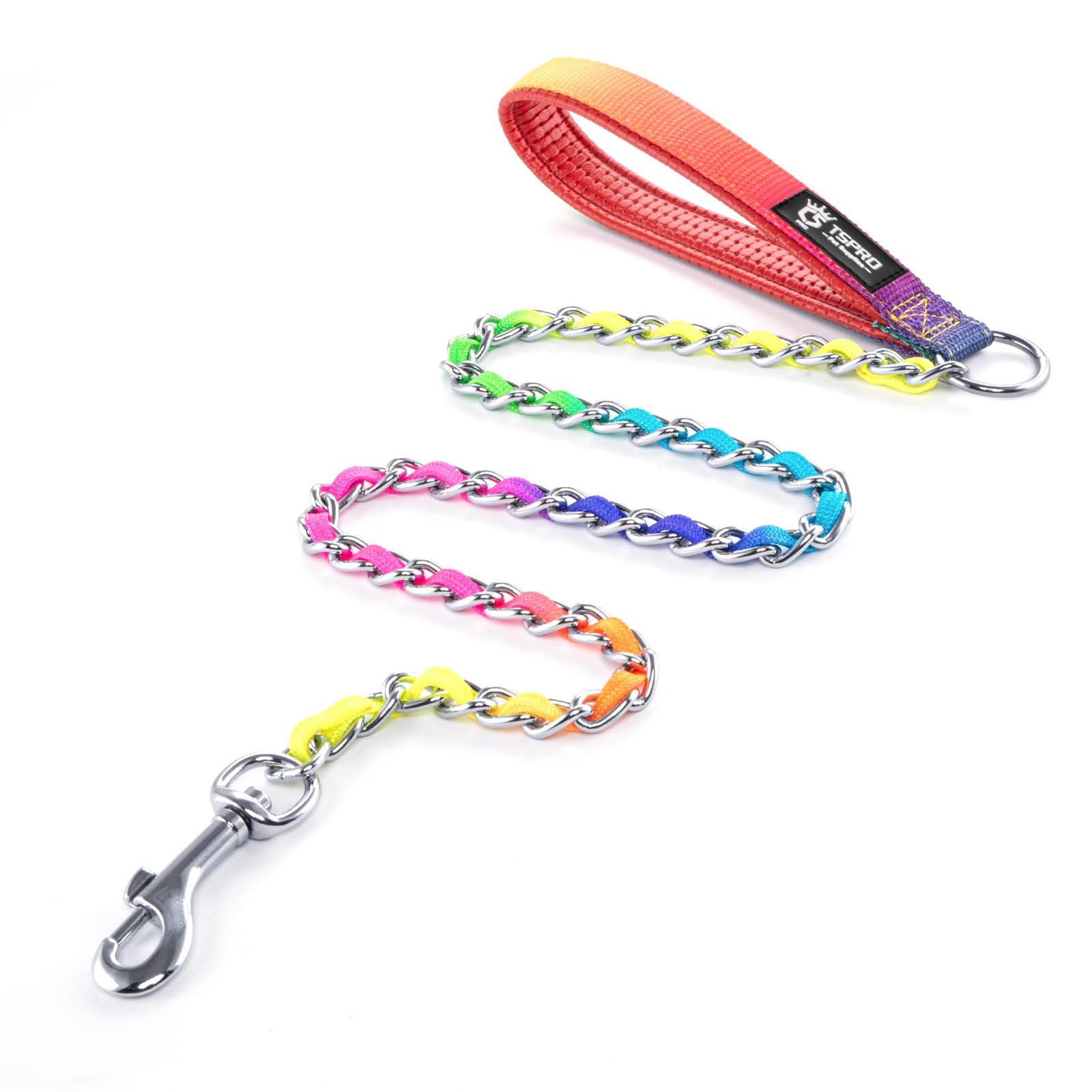 TSPRO Chew Proof Dog Leash, Stainless Steel & Nylon, 3MM Rainbow, 3.6FT, Padded Handle, Heavy Duty, Ideal for Large Dogs