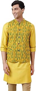 fabindia NUindian Yellow Viscose Silk Slim Fit 2Pc Set, Yellow (XL)-picture-41