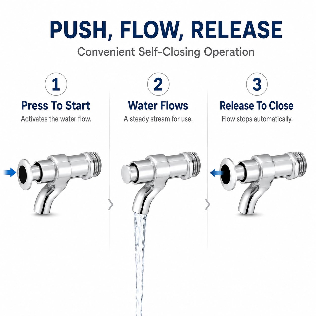 ZAP Chrome Brass Push Tap - Self-Closing Water Tap -7 ZAP Chrome Brass Push Tap - Self-Closing Water Tap -7