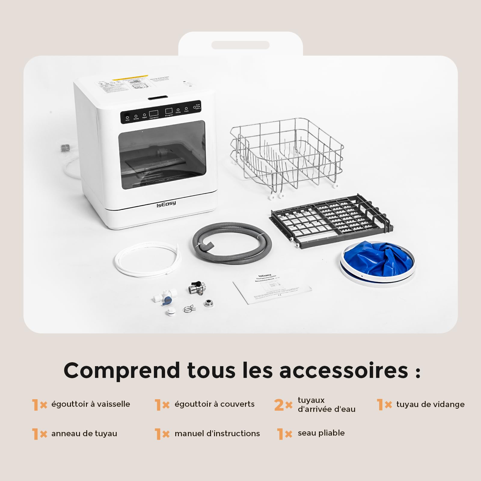 IsEasy Mini Lave-Vaisselle de Table Comptoir, Lave-Vaisselle Compact Portable, 5 Programmes, Affichage à LED, Lavage des Fruits, Deux Modes D'alimentation en Eau