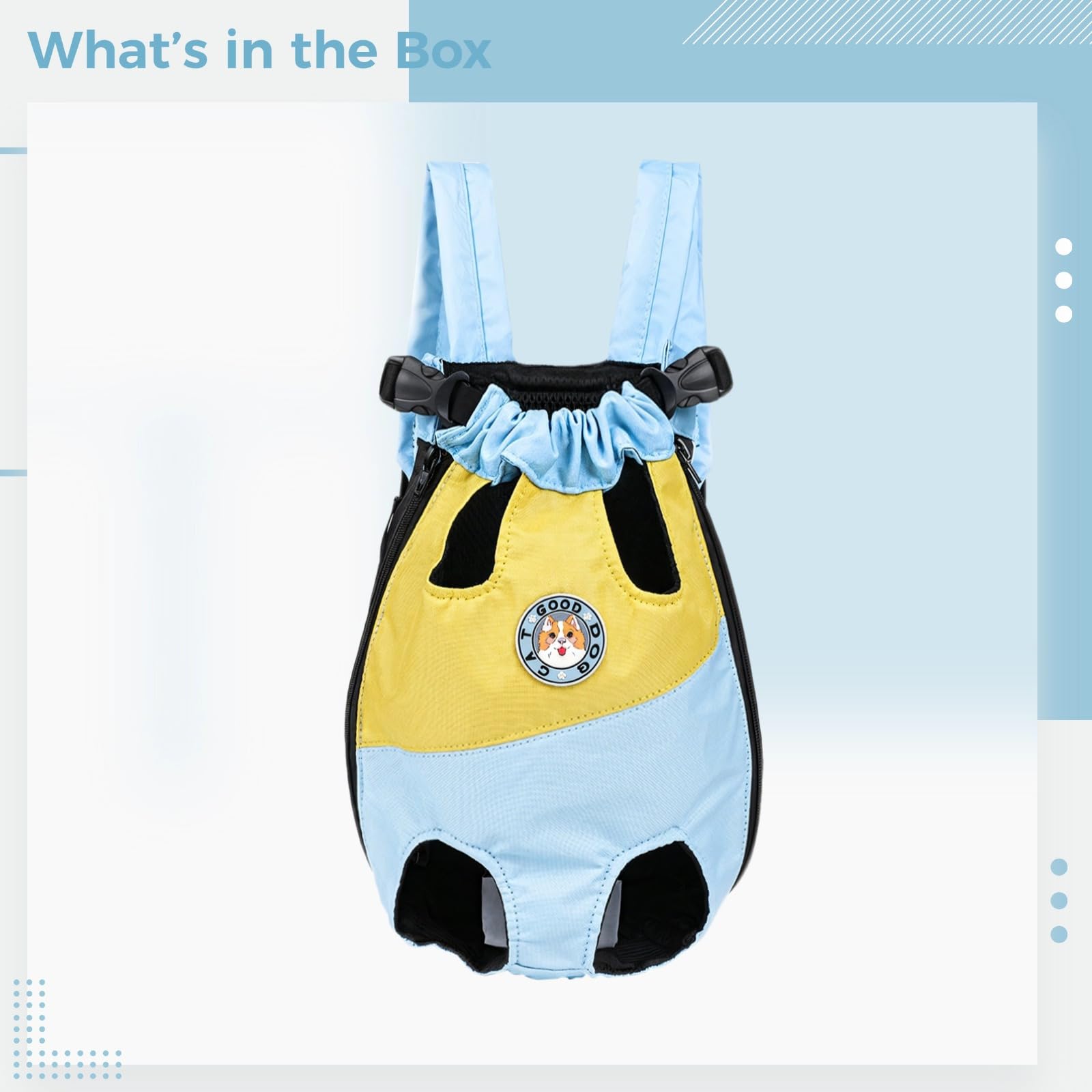 Mochila ajustable para mascotas, hebilla de seguridad, tela Oxford, se adapta a perros o gatos pequeños y medianos, apto para viajes, azul y amarillo, S-Xxxl