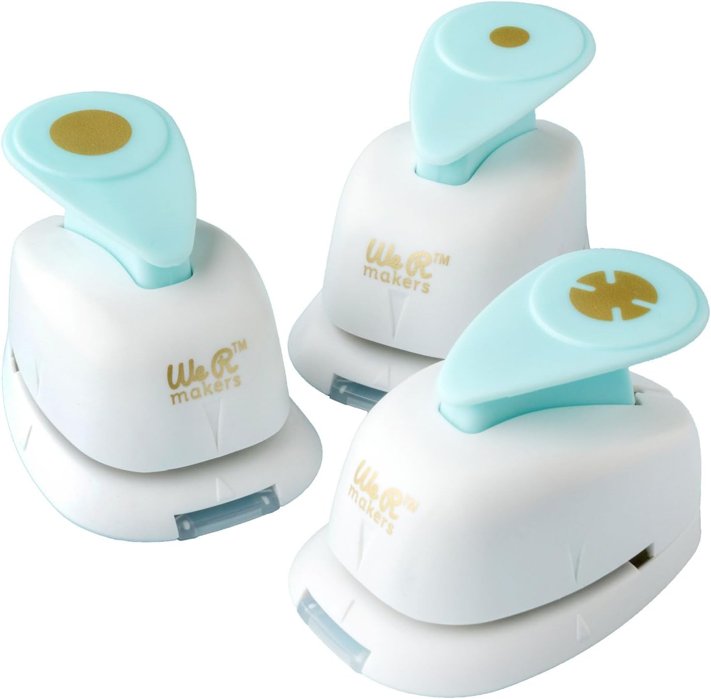 We R Makers Hinge Punch Set, Paper Punch for Crafting, Create Custom Hinges for Cards, Shadow Boxes, Scrapbooking Punches, Circle Paper Punch, Mini Hole Punch, 3 Decorative Shapes, Mint and White