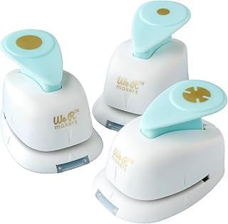 We R Makers Hinge Punch Set, Paper Punch for Crafting, Create Custom Hinges for Cards, Shadow Boxes, Scrapbooking Punches, Circle Paper Punch, Mini Hole Punch, 3 Decorative Shapes, Mint and White