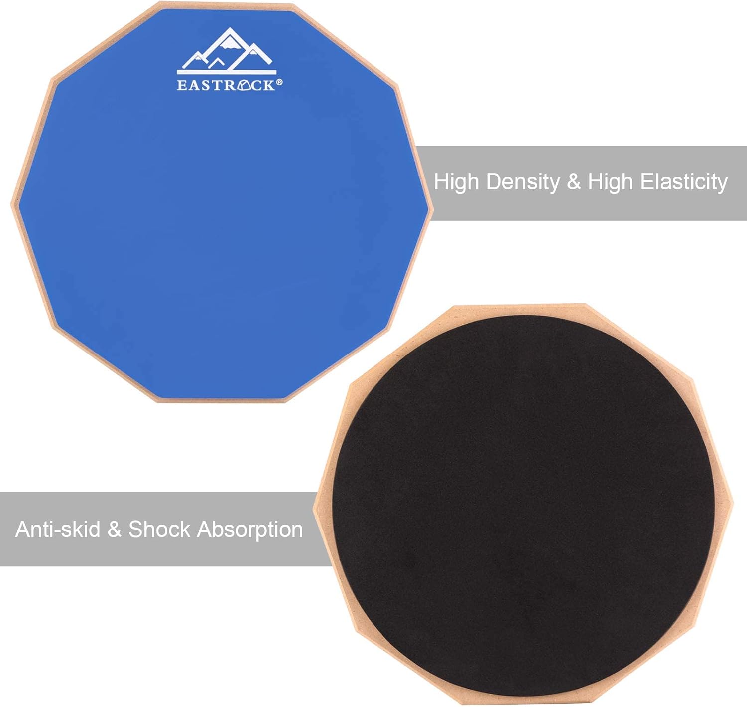 EASTROCK Practice Drum Pad, 12 Inches Double Sided Silent Drum Pad, Rubber Dumb Drum with Drumsticks and Storage Bag for Beginners, Blue