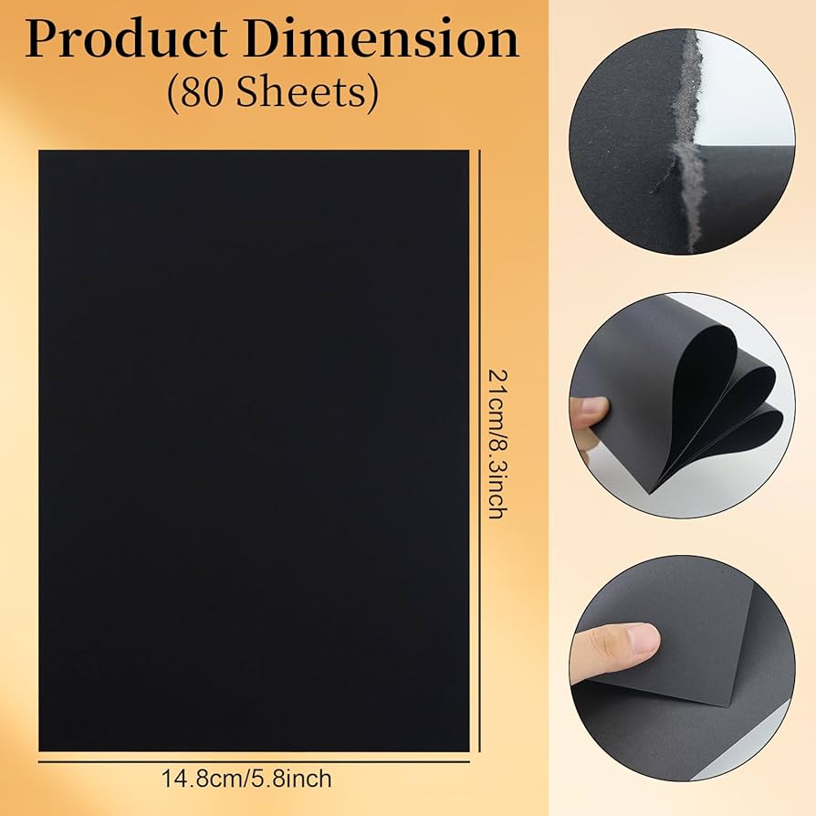 Papier Cartonné Noir 300g/m² - Lot 80 Feuilles A5 Pour Cartes, Invitations Et DIY