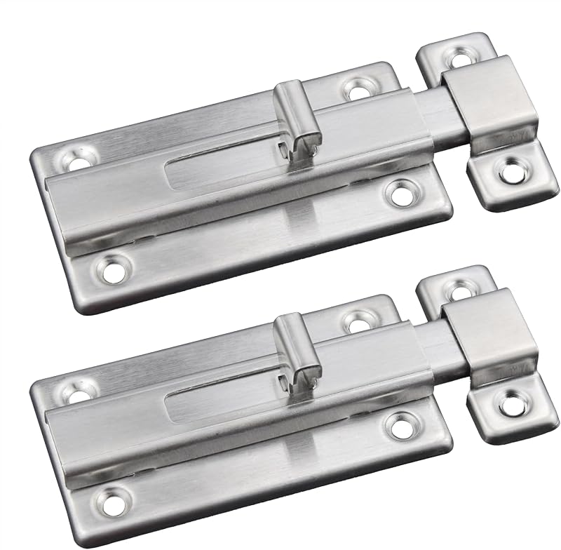 2 Pack Door Bolt, 3 Inches Slide Latch Lock, Surface Mounted Slide Bolt for All Types of Internal Doors, Brushed Finish Sliding Bolt Lock