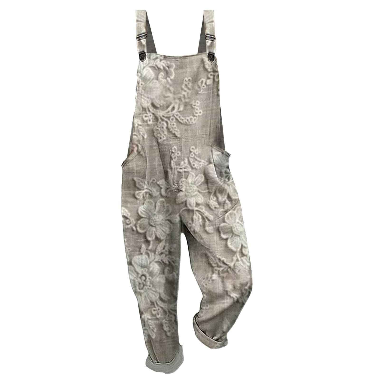 Generico Salopette Donna Estiva Lunga Elegante Tuta Jumpsuit Intera Curvy Casual Moda Stampa Jumpsuits Comoda Larga Pantaloni Da Lavoro Con Tasca Leggera Baggy, Salopettes da Casa Playsuit Spiaggia