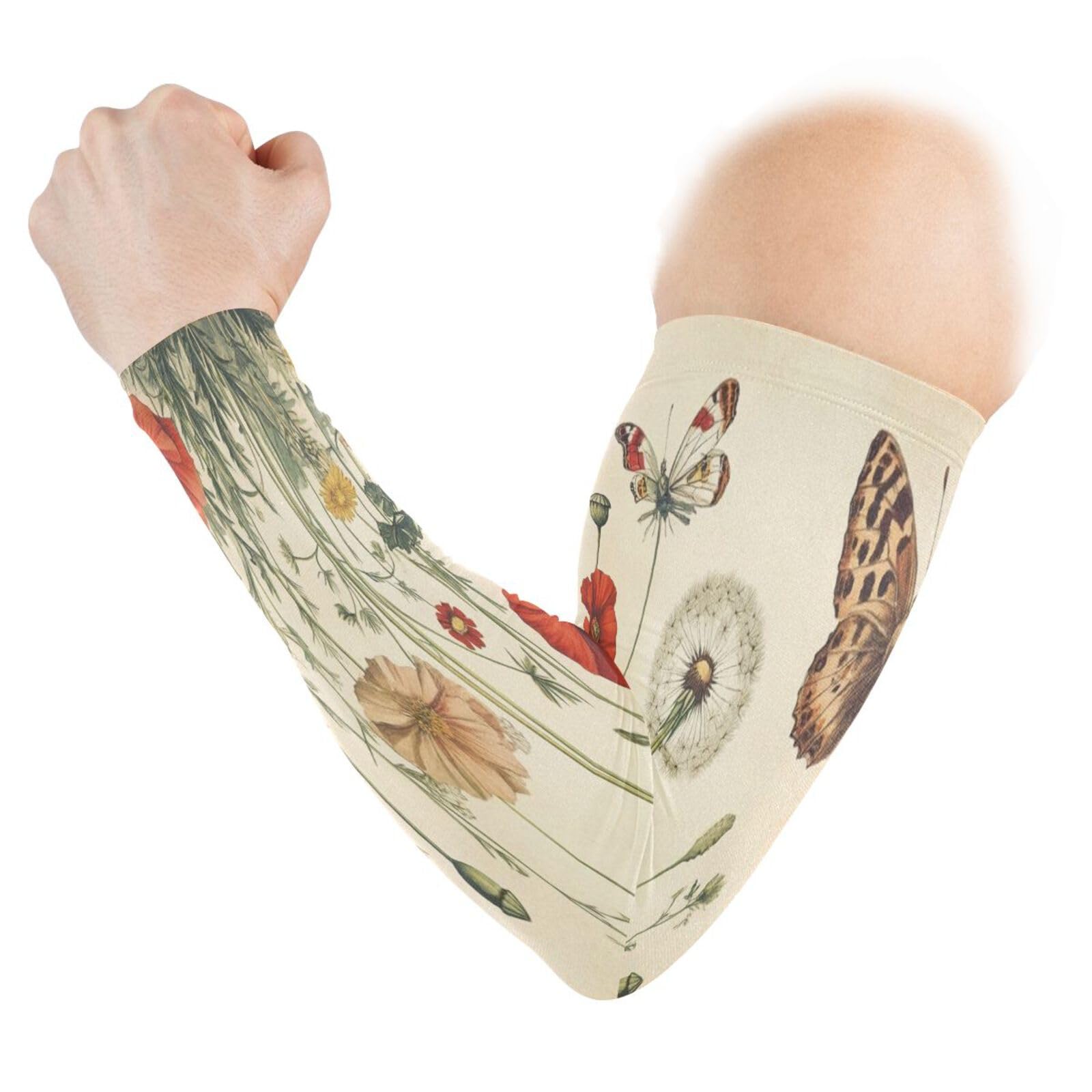 Kigai Butterfly Poppy Dandelions UV Sun Protection Arm Sleeves for Men Women Cooling Compression Sports Arm Sleeves Tattoo Cover Up