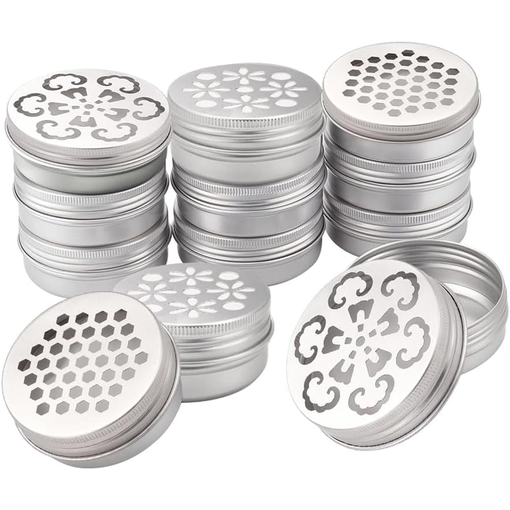 PH PandaHall 12 pz Lattine In Alluminio 3 Contenitori Rotondi In Metallo Stile Lattine Vuote con Coperchi Cavi Contenitori Ricaricabili per Aromaterapia Deodorante per Ambienti Casa Estivi 7x2.6 cm