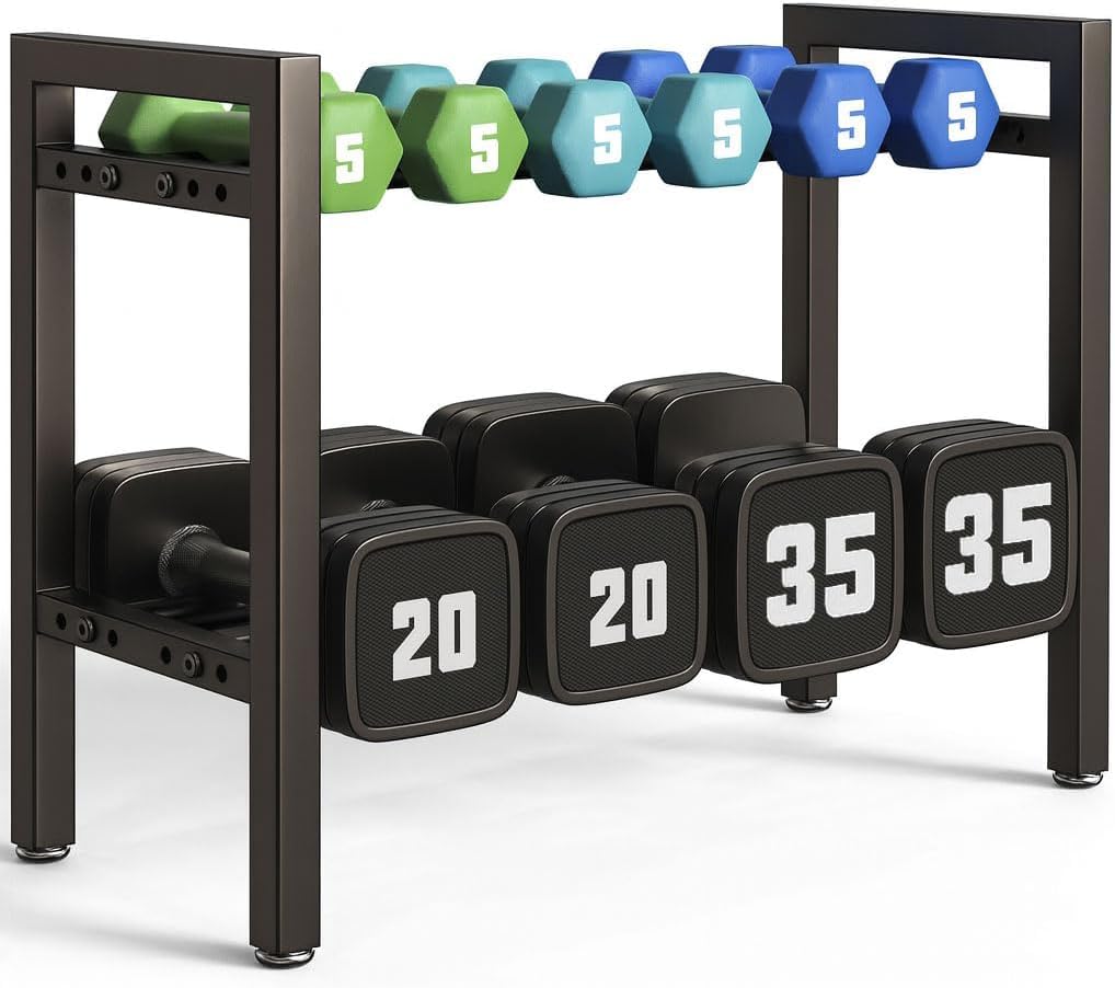 TYB 3-Tier Weight Storage Rack, Heavy-Duty Metal Dumbbell Stand, 120 LBS Capacity per Shelf, 31.5x31.5x9.8 Inches, Home Gym Equipment Organizer (2-Tier Rack Mini Dumbbell Rack)