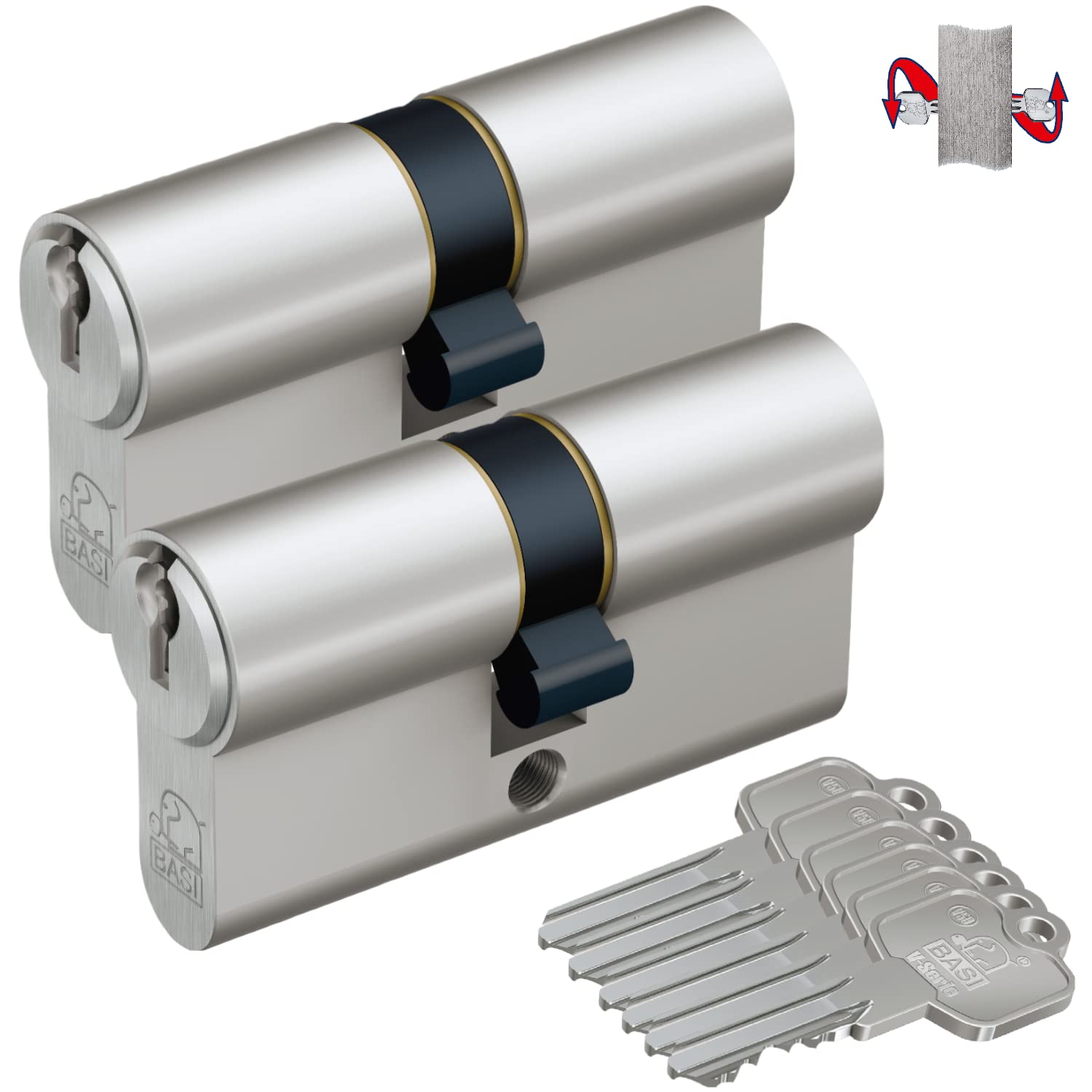 BASI | 2er SET V50 Profil-Doppelzylinder N+G 30/35 mm | Gleichschließend | mit Not- und Gefahrenfunktion | Türzylinder für Hauseingangstüren Wohneingangstüren | Zylinderschloss mit 3 Schlüsseln