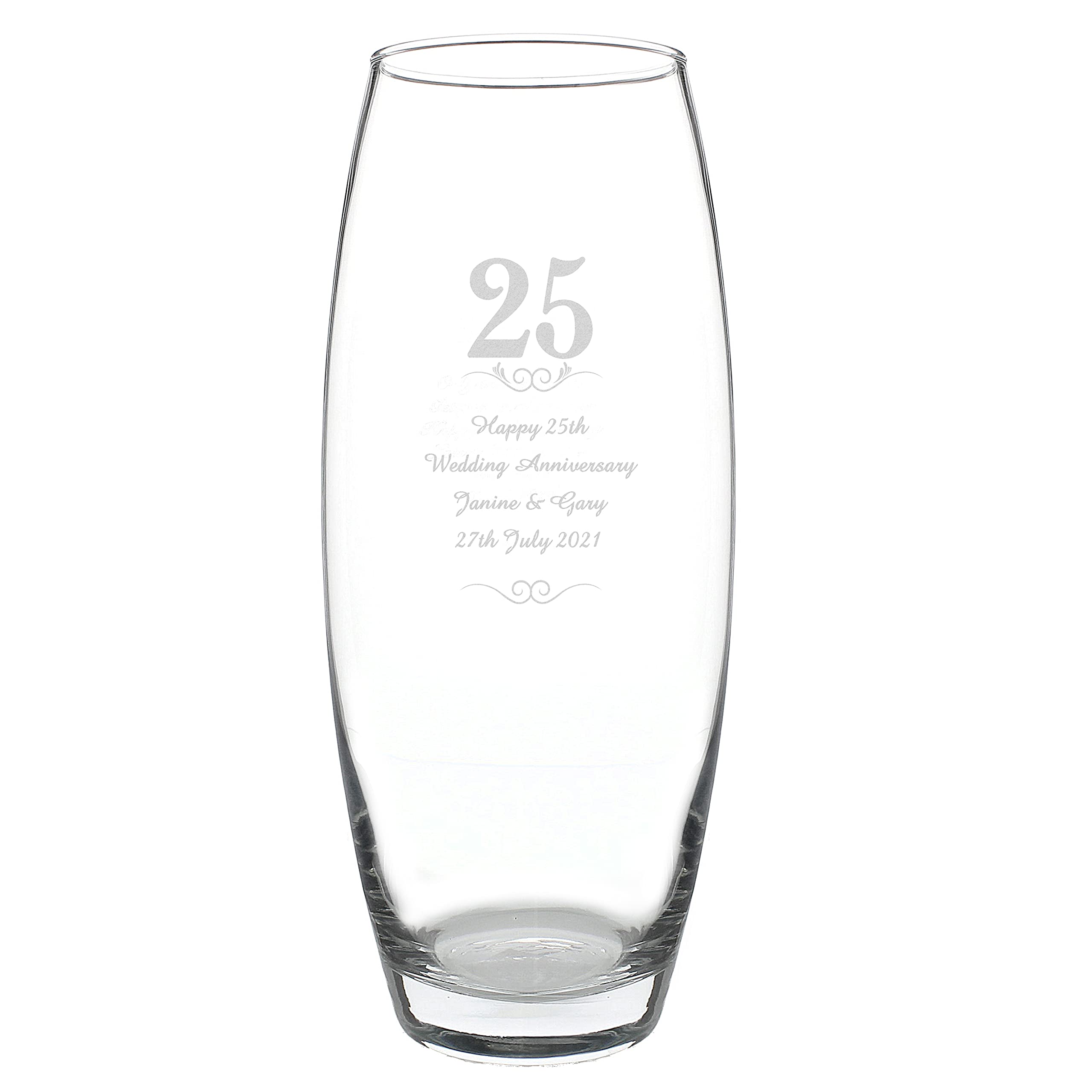 Caleli Gifts Silver Personalised Anniversary Vase. 25Th Wedding Anniversary Glass Vase.