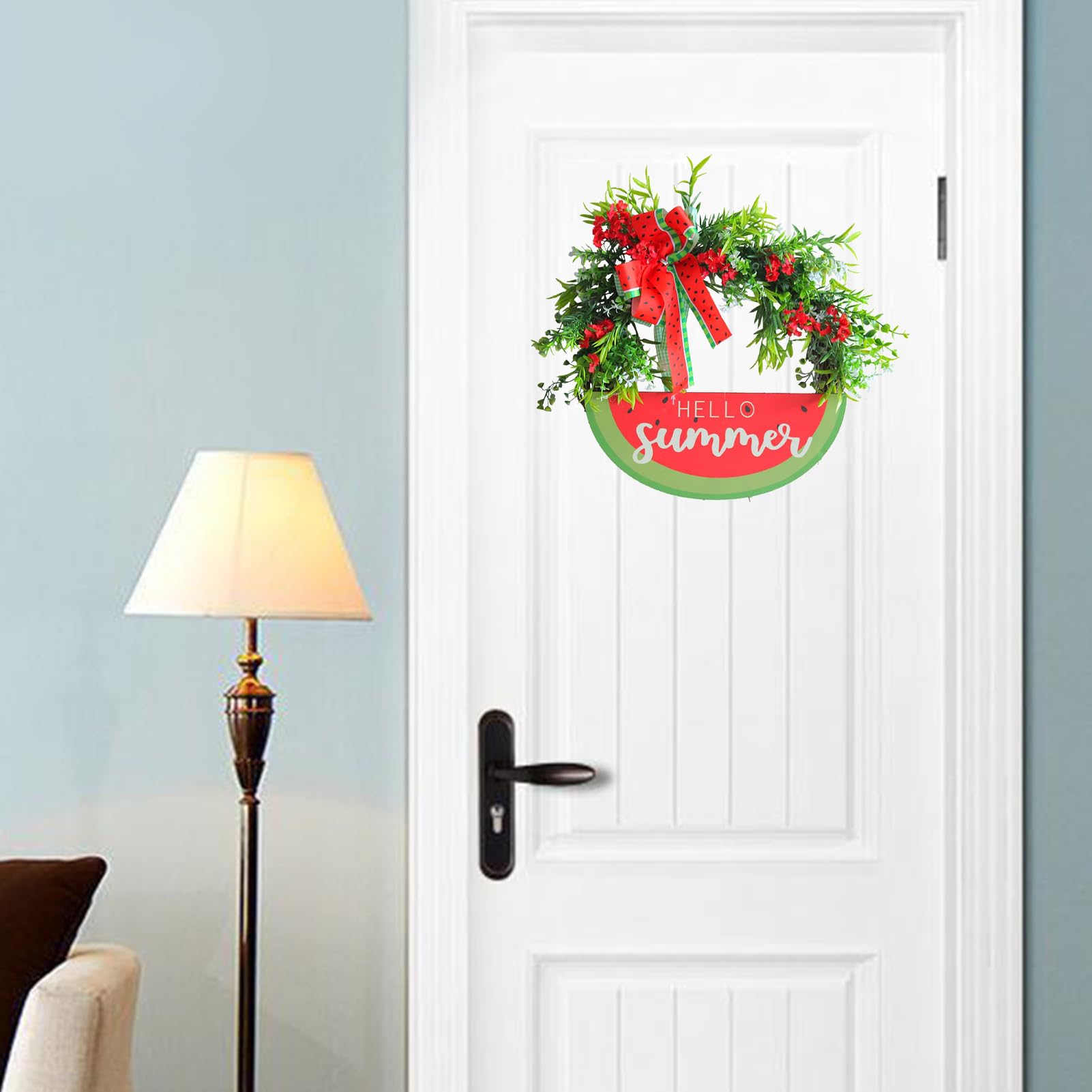 Cartello Hello Summer Anguria da 16 Pollici per Porta D'ingresso Ghirlande Estive di Anguria Ghirlande Primaverili con Fiocco di Anguria per Porta D'ingresso Parete Portico