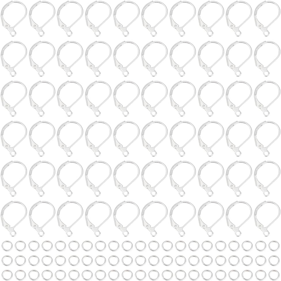 925 Sterling Silver Plated Leverback Earring Hooks 60Pcs Brass French Earring Hooks Sliver Leverback Earring Findings with Jump Ring Earwires Clasp for Women Jewelry Making Accessory