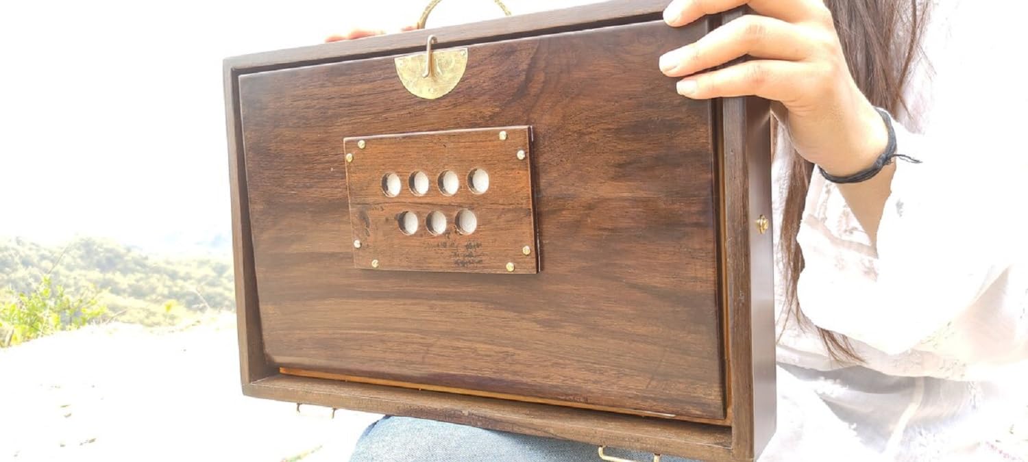 Boîte Shruti de qualité supérieure avec couleur expresso 440 Hz | Sac de transport rembourré/fabriqué en bois de teck/instrument indien | Boîte Shruti (432 Hz sur demande)