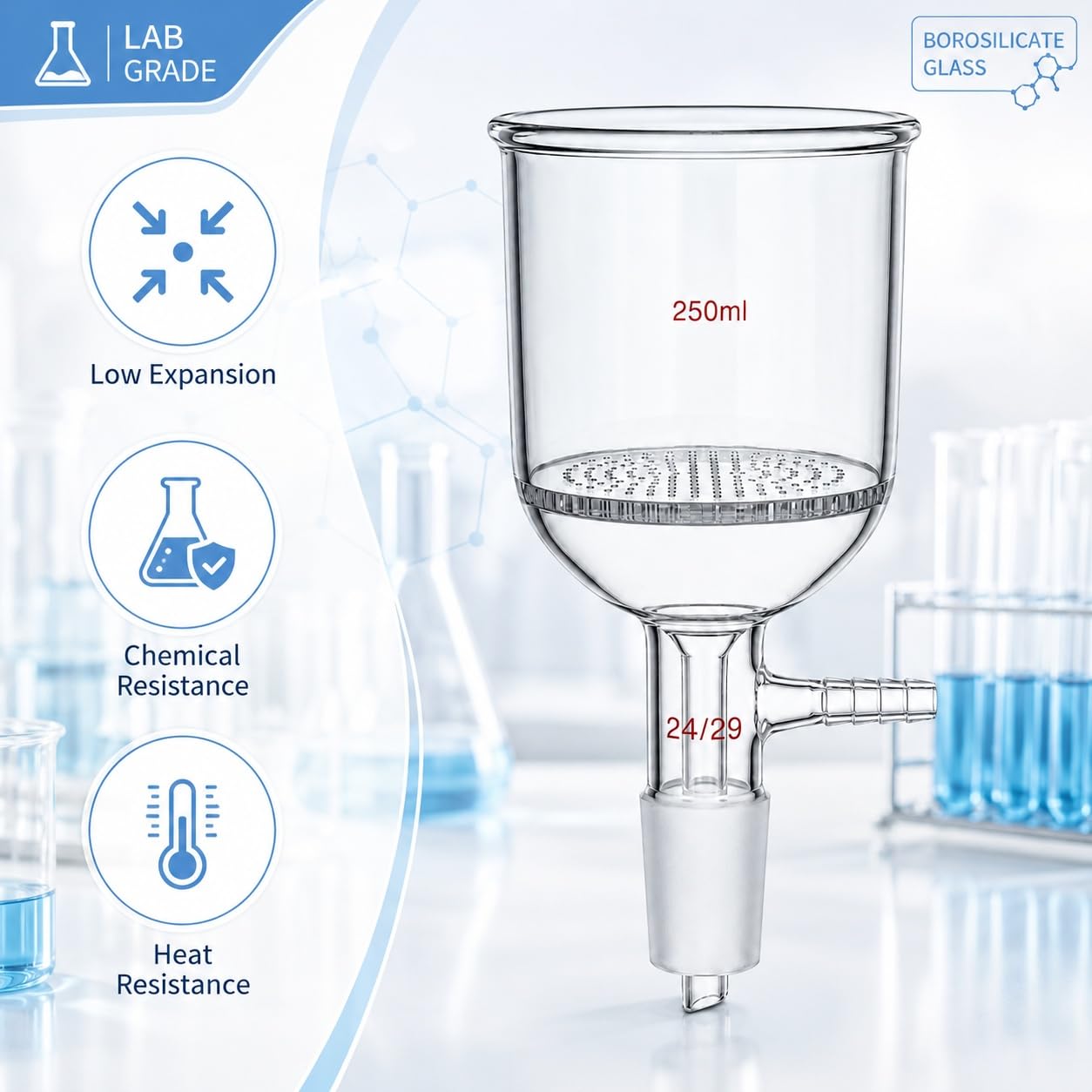 Büchnertrichter mit Poröser Glasplatte Borosilikatglas Vakuum Labor-19/26# 1000ml